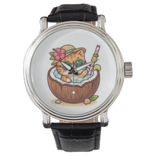 Cute Kawaii Coconut Cat Sunglasses Summer BSticker Watch