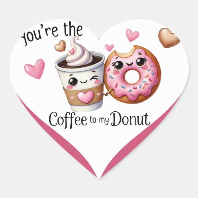 Cute Kawaii Coffee and Doughnuts Heart Sticker (Front)