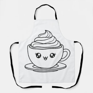 Cute Kawaii Coffee Cup Illustration Apron