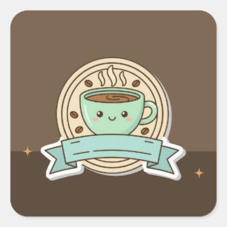 Cute Kawaii Coffee Cup Logo Design - Editable Past Square Sticker