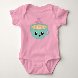 Cute Kawaii Coffee Cup with Heart Steam Art Baby Bodysuit