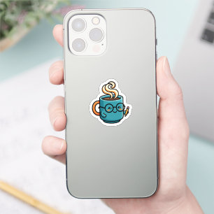 Cute Kawaii Coffee Mug Wearing Reading Glasses Sma