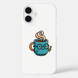 Cute Kawaii Coffee Mug Wearing Reading Glasses Sma iPhone 16 Case