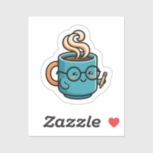 Cute Kawaii Coffee Mug Wearing Reading GlasSticker