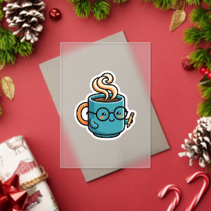 Cute Kawaii Coffee Mug Wearing Reading GlasSticker Acrylic Invitations