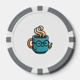 Cute Kawaii Coffee Mug Wearing Reading GlasSticker Poker Chips