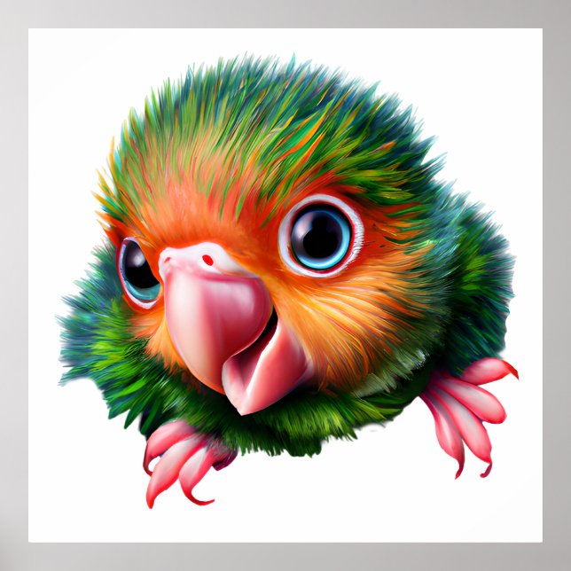Cute Kawaii Colourful Baby Parrot Poster (Front)