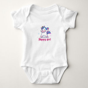 Cute Kawaii Colourful Rainbow Unicorn Happy Girl   Baby Bodysuit