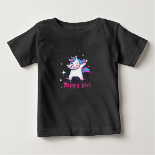 Cute Kawaii Colourful Rainbow Unicorn Happy Girl Baby T-Shirt