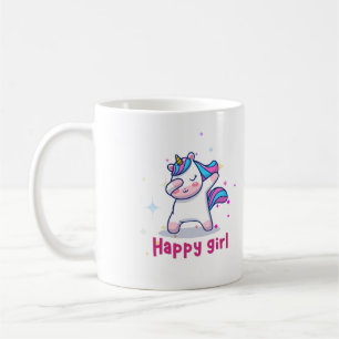 Cute Kawaii Colourful Rainbow Unicorn Happy Girl   Coffee Mug