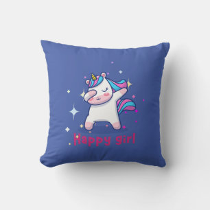 Cute Kawaii Colourful Rainbow Unicorn Happy Girl Cushion
