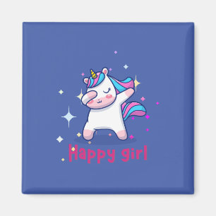 Cute Kawaii Colourful Rainbow Unicorn Happy Girl Magnet