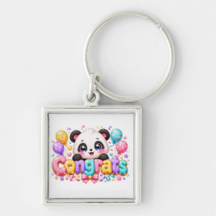 Cute Kawaii Congrats Panda Name Pastel Pink Gradua Key Ring