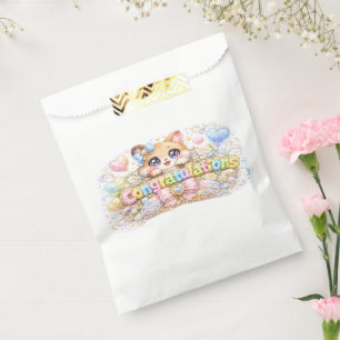 Cute Kawaii Congratulations Cat Pastel Pink Floral Favour Bag
