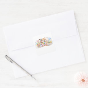 Cute Kawaii Congratulations Cat Pastel Pink Floral Square Sticker