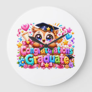 Cute Kawaii Congratulations Graduate Owl Pastel Pi Large Clock