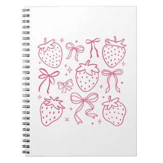Cute Kawaii Coquette Pink Strawberry Bows Notebook