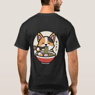 Cute Kawaii Corgi Dog Eating Ramen Noodles Bowl T-Shirt
