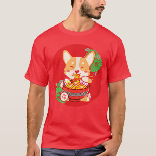 CUTE KAWAII CORGI EATING RAMENANIME CORGI JAPANESE T-Shirt