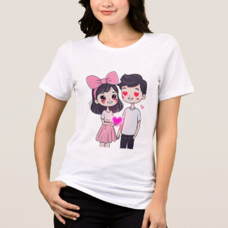 Cute Kawaii Couple Doodle Illustration Tri-Blend Shirt