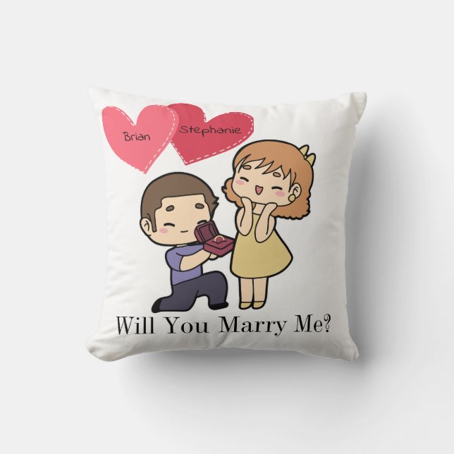 Cute Kawaii Couple Marriage Proposal Cushion (Front)
