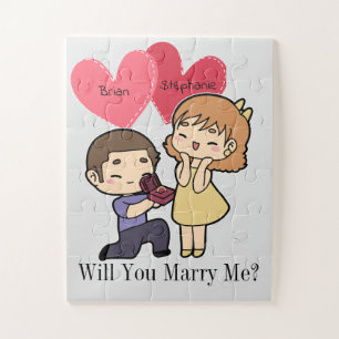 Cute Kawaii Couple Marriage Proposal Jigsaw Puzzle
