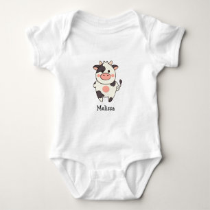 Cute Kawaii Cow Personalised Name Baby Bodysuit