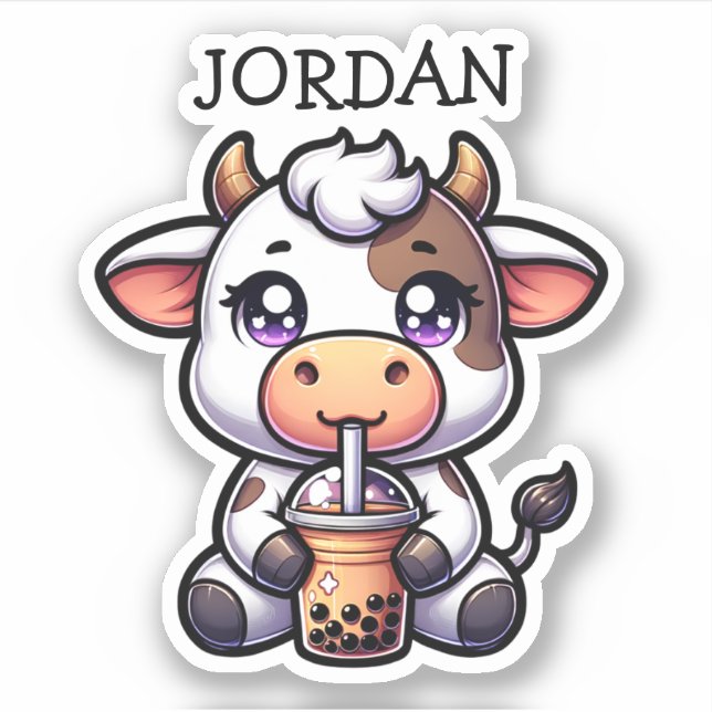 Cute Kawaii Cow with Bubble Tea Personalised  (Front)