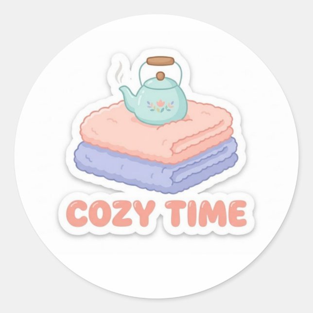 Cute Kawaii "Cozy Time" Sticker  (Front)
