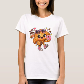 Cute Kawaii Croissant Coffee Doughnut Food Lover T-Shirt