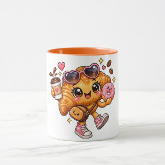 Cute Kawaii Croissant Doughnut Two-Tone Mug