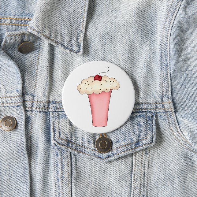 Cute Kawaii Cupcake Milkshake with Cherry  7.5 Cm Round Badge (Creator Uploaded)