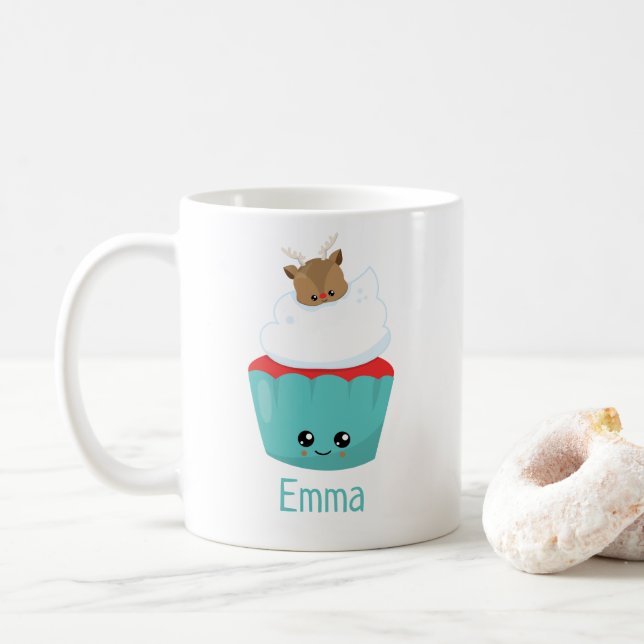 Cute Kawaii Cupcake Personalised Christmas Mug (With Donut)