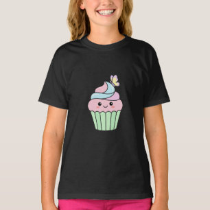 Cute Kawaii Cupcake with Butterfly Pastel Cartoon T-Shirt