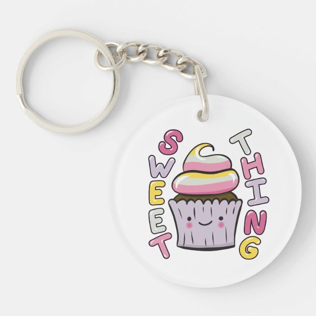  Cute Kawaii Cupcake with Text Key Ring (Front)