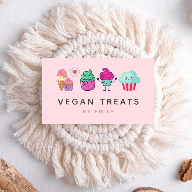 Cute Kawaii Cupcakes Bakery Vegan Treats Sweets Business Card (Creator Uploaded)