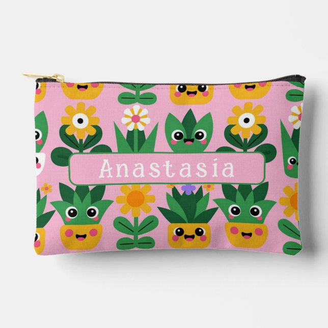 Cute Kawaii Customizable Pot Plant Print Accessory Pouch (Front)