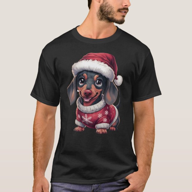Cute Kawaii Dachshund Dog in Santa Hat & Sweater (Front)