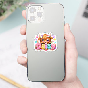 Cute Kawaii Daisy Highland Cow Name Pastel Pink Fl