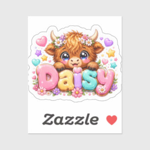 Cute Kawaii Daisy Highland Cow Name Pastel Pink Fl