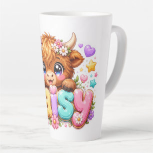 Cute Kawaii Daisy Highland Cow Name Pastel Pink Fl Latte Mug