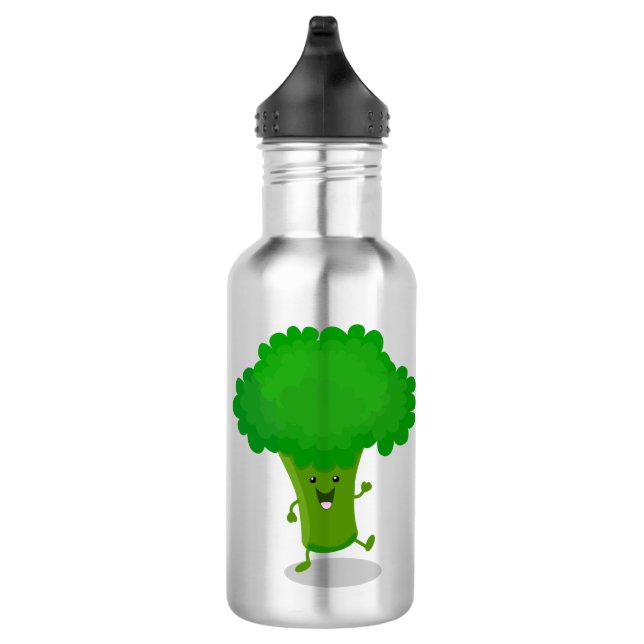 Cute kawaii dancing broccoli cartoon illustration 532 ml water bottle (Right)