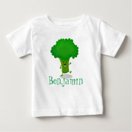 Cute kawaii dancing broccoli cartoon illustration baby T-Shirt
