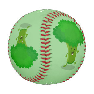 Cute kawaii dancing broccoli cartoon illustration baseball