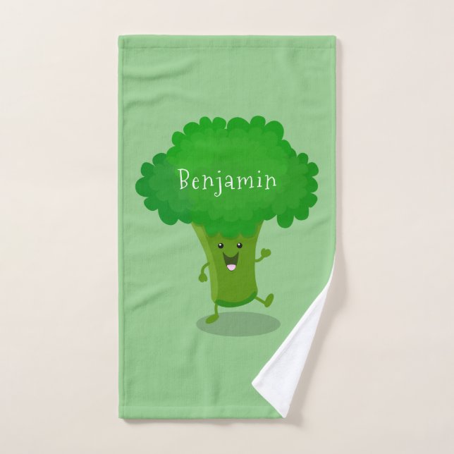Cute kawaii dancing broccoli cartoon illustration bath towel set (Hand Towel)