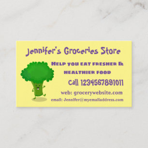 Cute kawaii dancing broccoli cartoon illustration business card