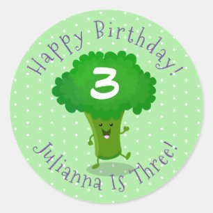 Cute kawaii dancing broccoli cartoon illustration classic round sticker