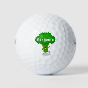 Cute kawaii dancing broccoli cartoon illustration golf balls