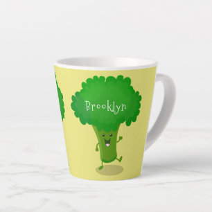 Cute kawaii dancing broccoli cartoon illustration latte mug