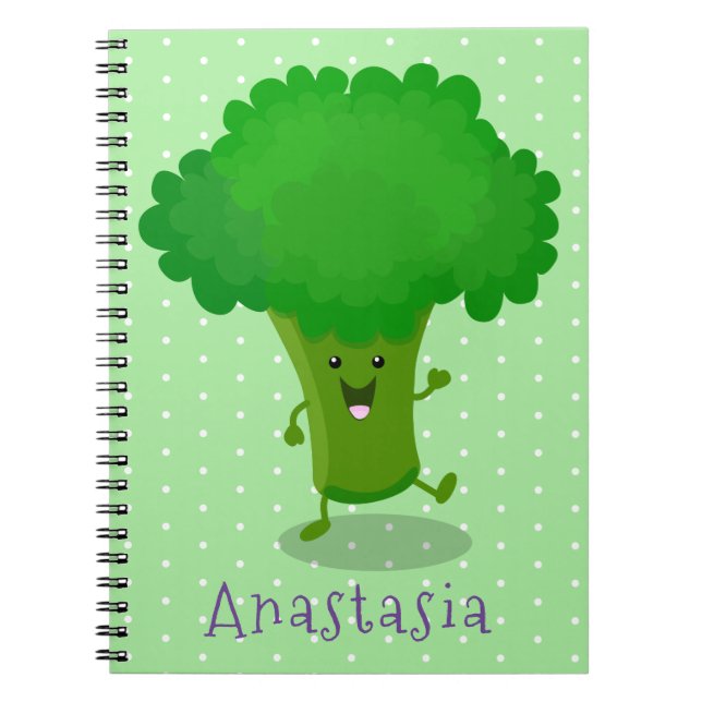 Cute kawaii dancing broccoli cartoon illustration notebook (Front)